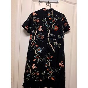 Nanette Nanette Lepore Floral Shift Dress Black Cutout V-Neck Pleated Hem Size 4